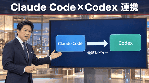 ケース2でClaude Codeが作ったサムネイル。写真部分はCodexの画像生成、上部の見出しはPillowで描いている