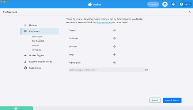 Docker management screen